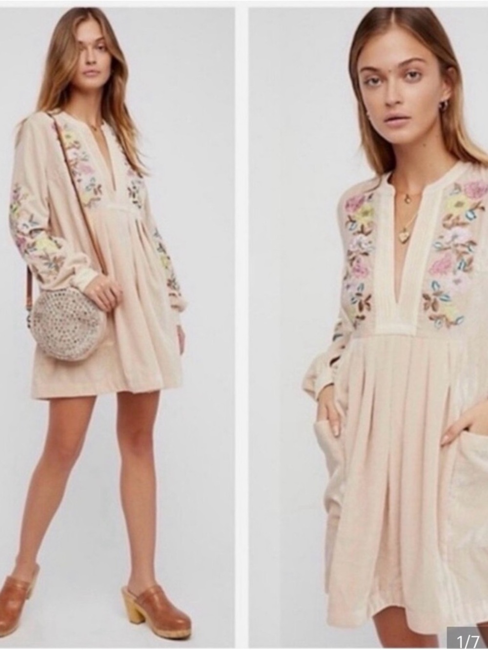 Free People Blush Pink Velvet Embroidered Mini Dress - Picture 3 of 7